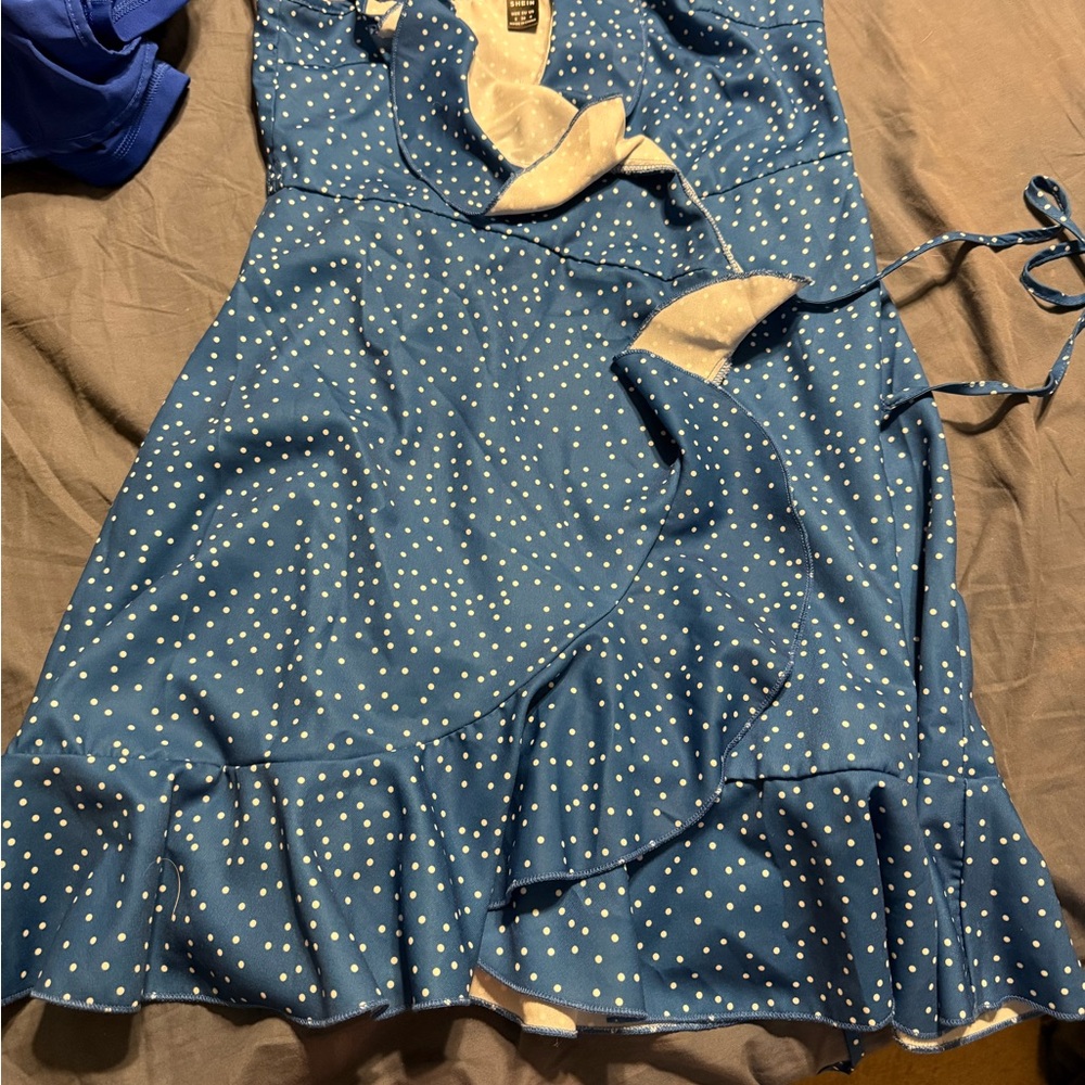 Blue Polka Dot Wrap Dress